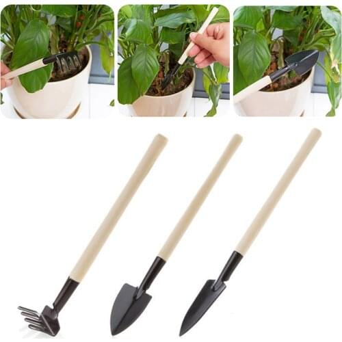 3 Pcs Portable Mini Gardening Tool Metal Head Shovel Rake Spade Plant Garden Soil Raising Flowers Wooden Handle Tool Set