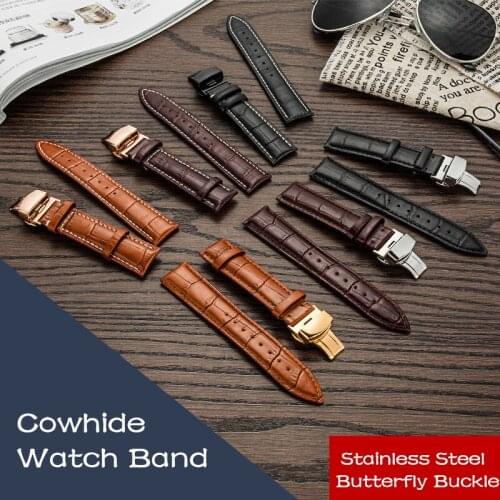 Leather Strap for Apple Watch 5 4 Band Cowhide Apple Watch 44mm 40mm 42mm 38mm iWatch 5 4 3 2 1 Butterfly Buckle Bracelet