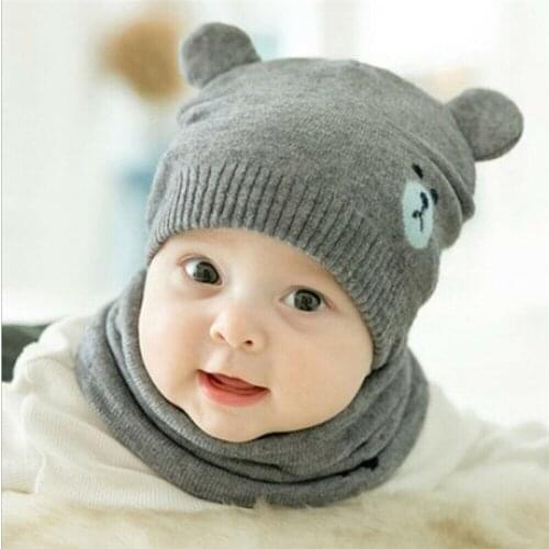 2Pcs Winter Cute Ears Baby Hat Knit Soft Scarf Baby Girl Boy Hat Bonnet Baby Girl Hats Beanie Children Kids Hat Newborn Baby Cap
