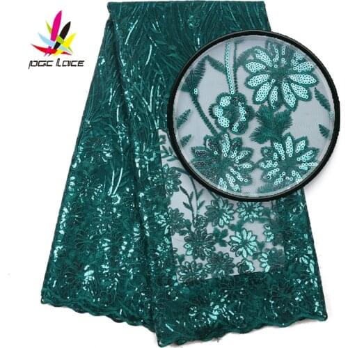 Emerald Green Lace Fabric Sequin Nigerian Trimming Embroidery French African Mesh Latest Tulle Sequence For Wedding