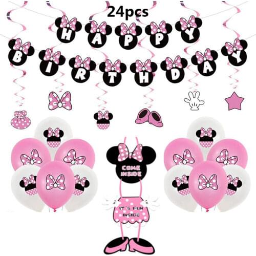 Disney Minnie Theme Birthday Party Decorations pull flag Balloons Happy Birthday Decoration Party Supplies children Scene Sets