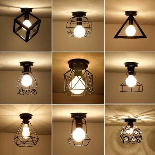Vintage Ceiling Lights Iron Black Ceiling Lamp Retro Cage Light Kitchen Fixtures Luminaria Lamparas De Techo Home Lighting