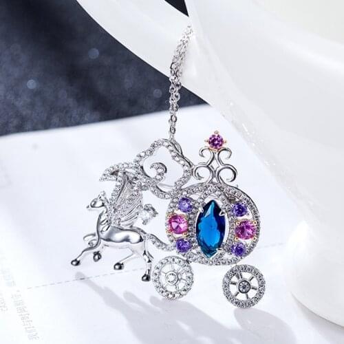 YP298 925 Sterling Silver Cubic Zircon Pumpkin Car Brooch Lady Unicorn Two Ways Brooch Elegant Women Wedding Jewelry