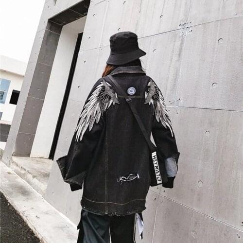 2020 Fashion The New Loose Zipper Hole Printing Denim Jacket Free Shipping