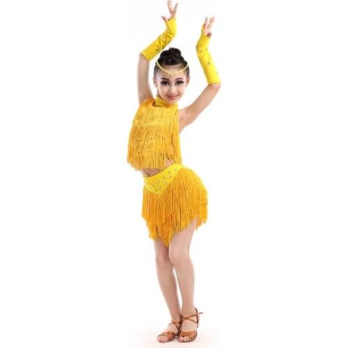 Womens girls latin dance costumes Competition Tassel Dance Dress Salsa/cha cha/ Latin Dresses