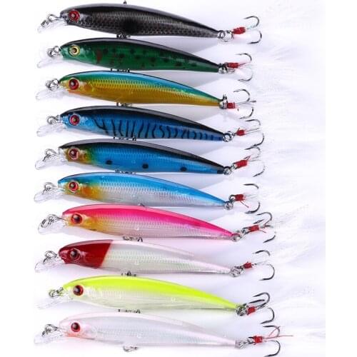 10PCS Minnow Fishing Lures 8g/9cm Hard Lure Fishing Tackle 6# Feather Hook Artificial Bait 3D diving 0.5-1.5m