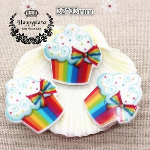 10pcs Resin Planar Cute Rainbow Ice Cream Flat back Art Decoration Charm Craft DIY Hair Bow Center/Jewelry Accessories,32*33mm