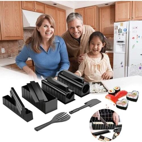 12 Pcs/Set Sushi Maker Kit Plastic Sushi Tool Set Multifunctional Japanese Rice Ball Cake Roll Mold Diy Kitchen Sushi Tools
