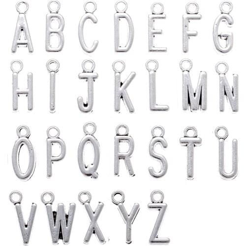 20Pcs 7X17MM Antique silver Metal Zinc Alloy English Letter A-Z Charms Fit Jewelry Pendant DIY Necklaces Bracelets Bags Makings