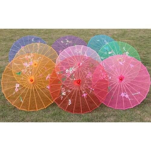 20pcs Wedding Photo Props Chinese Long-straight Bamboo Handle Transparent Craft Umbrellas Children Dance Umbrella 10 Colors WB50