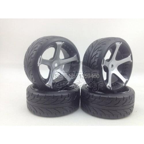 4pcs RC Hard Pattern Drift Tires Tyre Wheel Rim 5Spoke W5S5S 3mm offset (Painting Silver) fits for 1:10 Drift Car