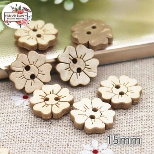 50pcs flower Coconut buttons natural wooden buttons crafts and scrapbooking sewing accessories botone 15mm