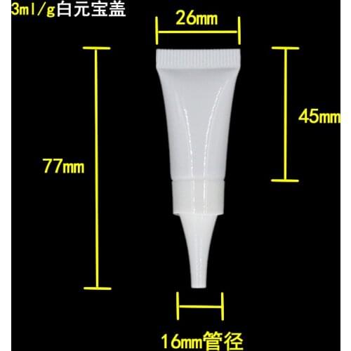 50pcs wholesale 3ML Plastic Soft Bottle Tube, 3G Cream Tube with white lid,3ml mini Cosmetic Sample Tubes