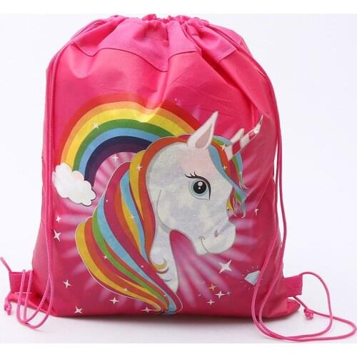 8/16/24/32 pcs/lot Red Unicorn Theme Birthday Party Decorations Non-woven Fabric Drawstring Bags High Quality Item Storage Bags
