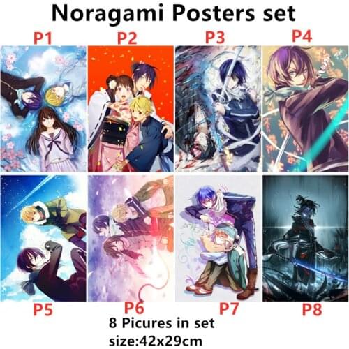 8 PCS/SET Anime Noragami Poster Sticker Toys Yato Hiyori Yukine Kofuku Kazumo Bishamonten Wall Pictures Posters A3 Size