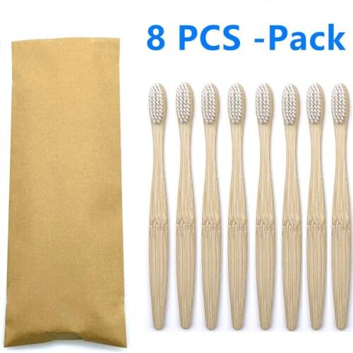 8-Pack Colorful Natural Bamboo Toothbrush Environment Wooden Rainbow Bamboo Toothbrush Oral Care Soft Bristle Wholesale