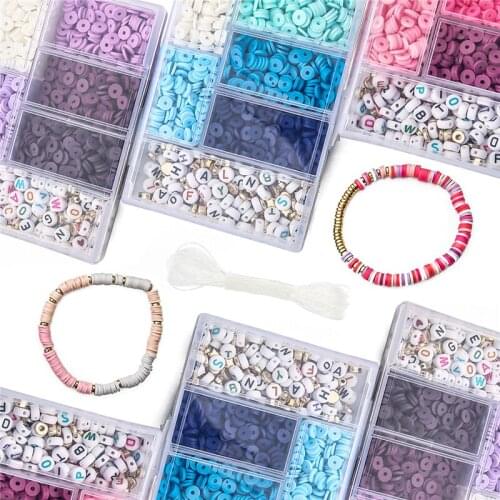 1160Pcs/Set 6mm Acrylic Beads Colorful Clay Craft Beads Box with Elastic Cord for DIY Craft Bracelet Jewelry Making Supplies