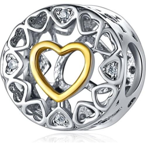 1Pcs New Pretty Hollow Heart Pendant DIY Beads Suitable for Original Pandora Charm Bracelet Ladies Jewelry Making Gifts