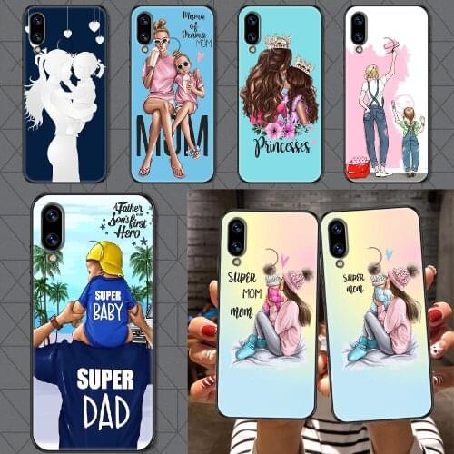 Super Dad Mom Baby Girl Phone case For Huawei Honor 6 7 8 9 10 10i 20 A C X Lite Pro Play black art Etui painting cover soft