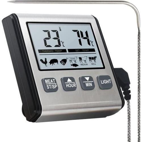 Digital Oven Thermometer Meat Kitchen Alarm Timer Function Temperature Meter for Grill Cooking Food BBQ Meat Probe LCD Display