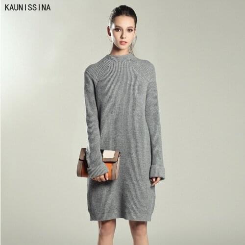 Long Women Sweater Autumn Winter Knitted Polluvers Long Sleeve Sweaters Dress Female Plus Size Loose Jumpers Clothes 6 Colors