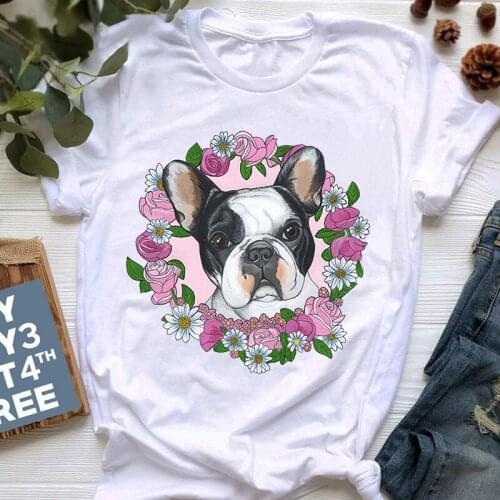 Women Cute Cartoon Pit Bull Tee Shirt New Summer French Bulldog T Shirt Top Female France Shepherd T-shirts Short Sleeve