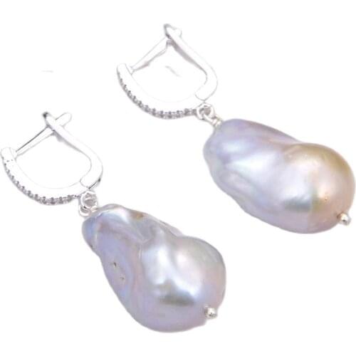 GG Jewelry Natural Cultured Gray Keshi Pearl Cubic Zirconia Pave Lever Back dangle Earrings Luxury For Women