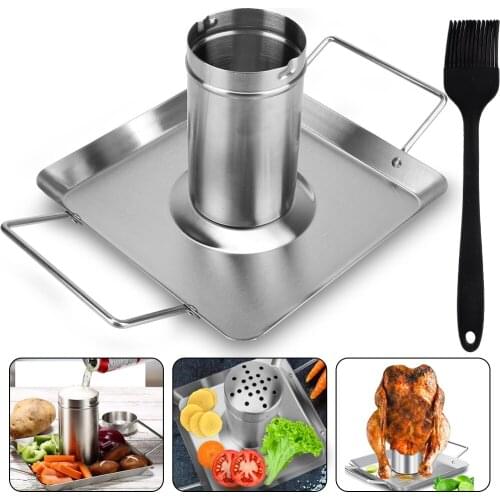 Outdoor BBQ Tool Nonstick Barbecue Roasting Detachable Stainless Steel Roast Chicken Pan Beer Roast Chicken Pan Grilled Holder