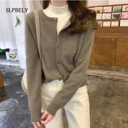 SLPBELY Women Cardigan Sweater Spring Autumn Casual Solid Color Single-Breasted Knitted Cardigan Top Knitwear Soft Pull Tops