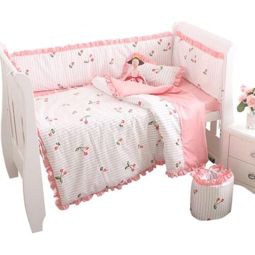 Baby Girl Bedding Set Customize Cotton Newborn Crib Duvet Cover Bed Sheet Pillowcase Bumper Cherry Pattern For Kids Bed