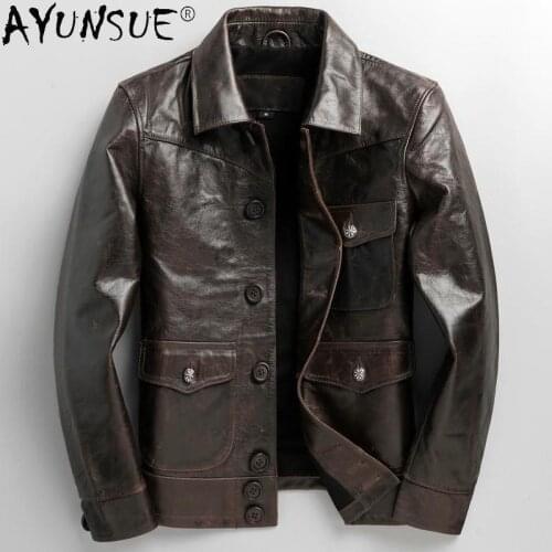 Genuine Leather Jacket Men 2020 Vintage 100% Cowhide Leather Coat Spring Autumn Mens Jackets and Coats Chaqueta Cuero Hombre