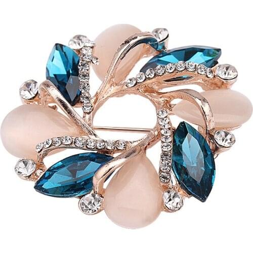 Fashion simple brooch jewelry bauhinia inlaid rhinestone opal crystal brooch silk scarf buckle dual-use clothing accessories