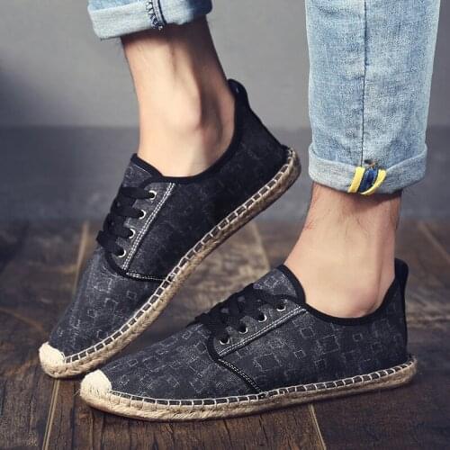2019 Mens Canvas Shoes Mens Breathable Mocassins Slip On Black Solid Wrap Mens Shoes Shoes Hemp Fisherman buty meskie A3-34