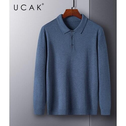 UCAK Brand Sweater Men Clothing Turn-Down Collar Solid Color Streetwear Sweater Pull Homme Spring Autumn Thick Pullover U1250