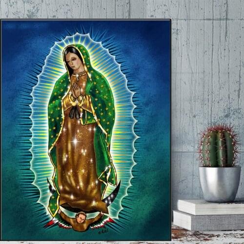 NEW Full Square Round Mexico Guadalupe Virgin Mary Embroidery Green Light DIY Diamond Painting Cross Stitch Lady Religion decor
