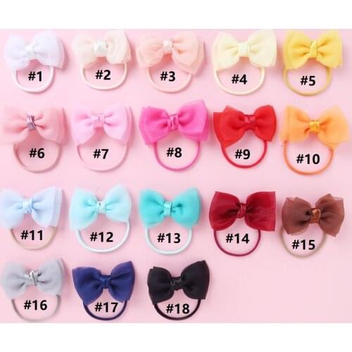 Bulk 60pc/lot Newborn 4" Chiffon Bows Nylon Turban Headband For Children Girls Kids Hand Tied Lace Bow Headband Hair Accessories