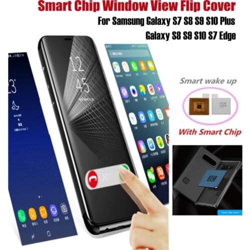 Window View Clear Mirror Flip Cover For Galaxy Note 5 8 9 S8 S9 Smart Chip Stand Case For Samsung Galaxy S8 S9 Plus S6 S7 Edge