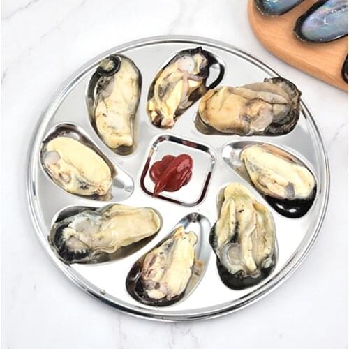 Stainless Steel Oystr Plate 8 Slots Oyster Serving Grilling Plate Pan Round Oyster Serving Tray for Home Restaurant Dish