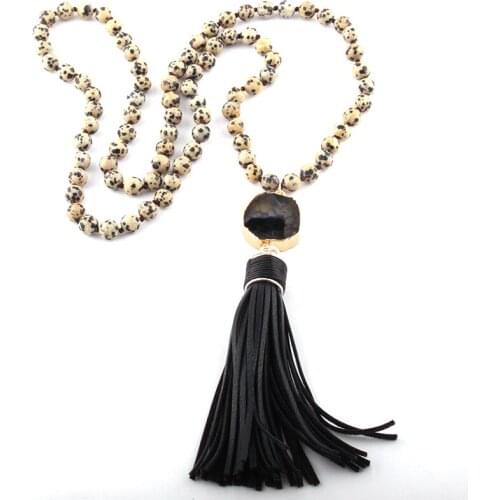 Fashion Bohemian Jewelry Semi Precious Stones Knotted Druzy Stone link Long Tassel Pendant Necklace For Women Ethnic Necklace