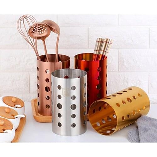 Kitchen Stainless Steel Cooking Utensil Holder Silverware Cutlery Utensil torage Organizer Drain Rack Storage Bucket, 10x16.9cm