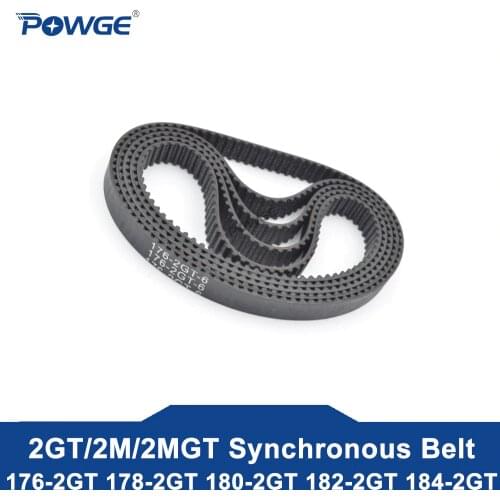 POWGE 2MGT 2M 2GT Synchronous Timing belt Pitch length 176/178/180/182/184 width 6mm/9mm Teeth 88 89 90 91 92 Rubber closed-loop