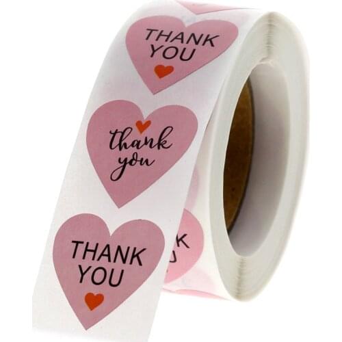 Pink Thank You Stickers heart-shaped Seal Labels 50-500pcs 1 inch Wedding Party Favors Envelope Supplies Stationery Stickers
