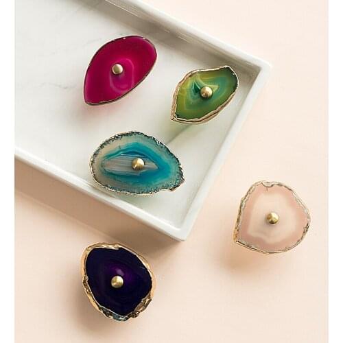 Nordic INS creative design natural agate stone brass handle drawer wardrobe shoe cabinet door decorative handle