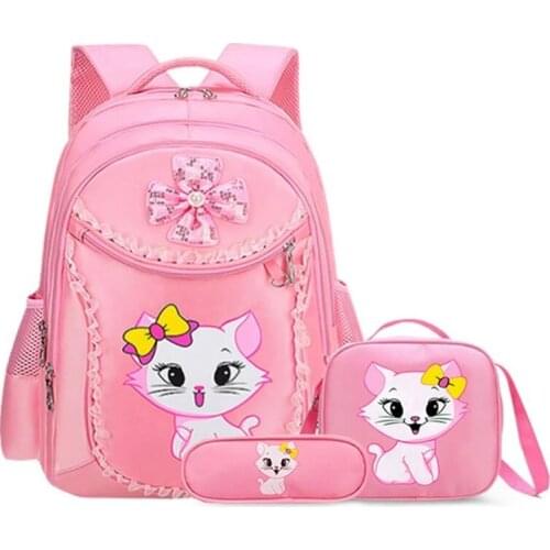 3 Pieces Pink Cat Children Backpack School Bags For Girls Cartoon Kid Backpack Kitty Printing Bookbag Mochilas Escolares Infanti