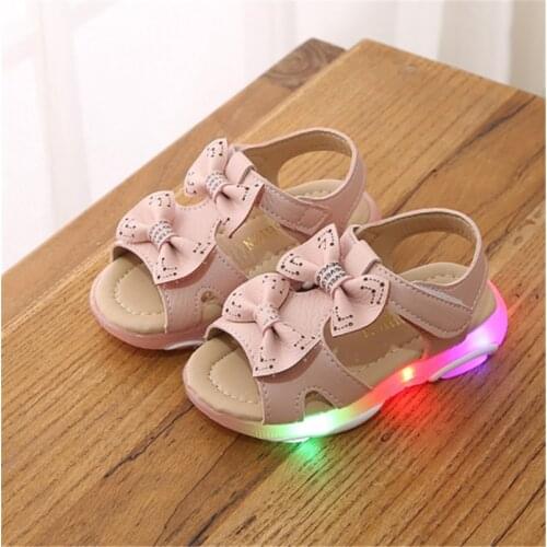 Toddler Girls Sandal Kids Shoes With Ligth Cute Bow Baby Girls Sandals Children Led Light up Princess Sandals Girls Size 21-30