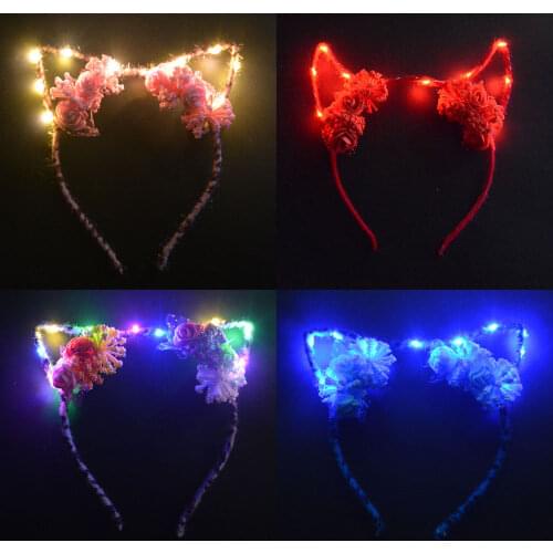 LED Blinking Light Cosplay Devil Headband Leopard Ear Party Headwear Demon Horn Hair Hoop decor wedding birthday
