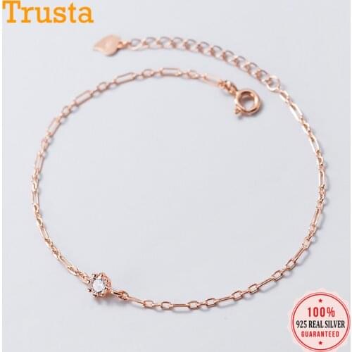 Trustdavis Genuine 925 Sterling Silver Minimalist Charm Dazzling CZ Bracelet Anklets For Women Wedding Party Jewelry Gift DA1251