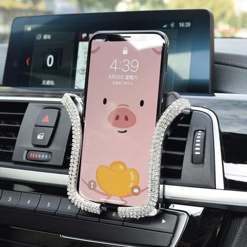 U-shaped Holder Adjustable with Mount Clip Plastic Car Rhinestone-encrusted Holder for Car Vent Ctue