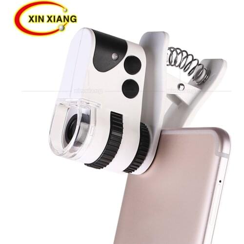 Updated USB Charging Illuminated Magnifier 60X Magnifying Glass with LED Light Clip Phone Magnifier Mini Microscope Pocket Lupa