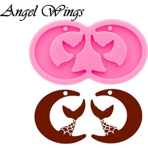 Wolf/Mermaid with Moon Earrings Silicone Molds DIY Jewelry Shiny Epoxy Resin Mould Custom Wholesale DY0650